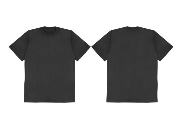 istock Blank t-shirt black template front and back view on white background. Short Sleeve mock-up 2154755918