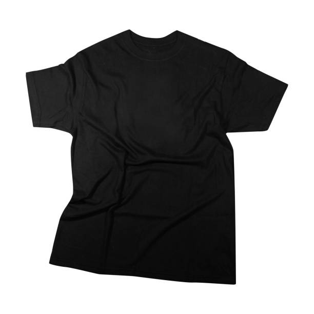 istock Blank t-shirt black template front and back view on white background. Short Sleeve mock-up 2154755935