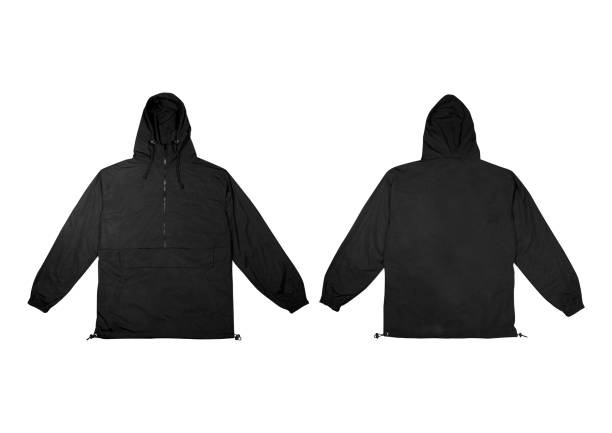 istock Blank plain windbreaker jacket, black cagoule, Ultra-Light Rainproof white background 2154755957
