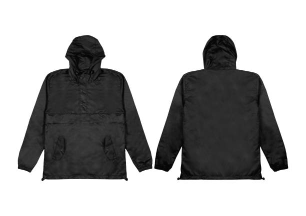 istock Blank plain windbreaker jacket, black cagoule, Ultra-Light Rainproof white background 2154755990