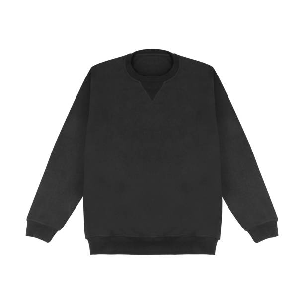 istock Blank sweatshirt color black template front and back view on white background. crew neck mock up 2154755991