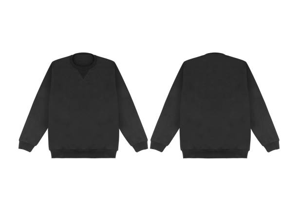 istock Blank sweatshirt color black template front and back view on white background. crew neck mock up 2154756002