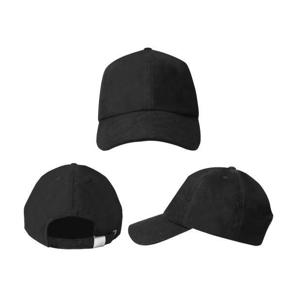 istock Black baseball caps mockup on a white background, front and back side 2154756649