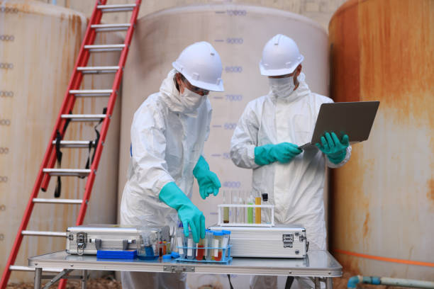 istock Biologists and wastewater treatment experts Conduct water quality simulation experiments. at the wastewater treatment plant 2154757418