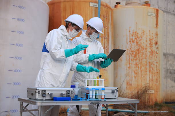 istock Biologists and wastewater treatment experts Conduct water quality simulation experiments. at the wastewater treatment plant 2154757431