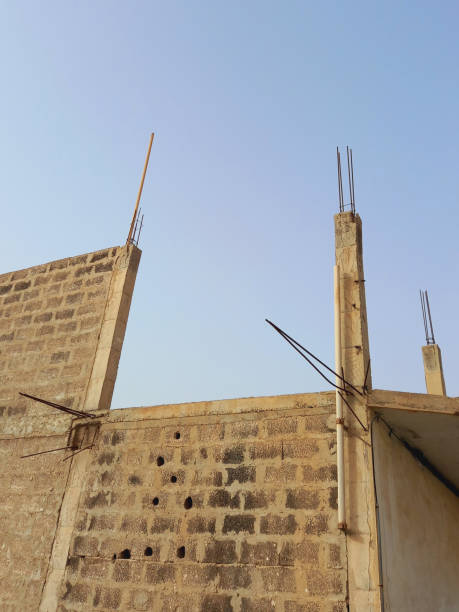 istock Concrete pillars under blue sky. Building foundations in Dahab. Building structure. Architecture and Constructions. 2154761488