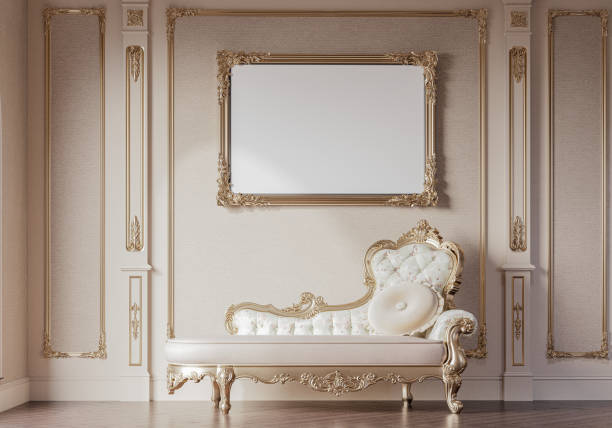istock mock up poster frame in European style interior background, living room. 3D render, 3D illustration 2154766364