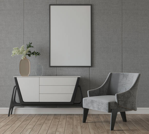 istock mock up poster frame in modern interior background, living room. 3D render, 3D illustration 2154766372