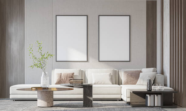istock mock up poster frame in modern interior background, living room. 3D render, 3D illustration 2154766377