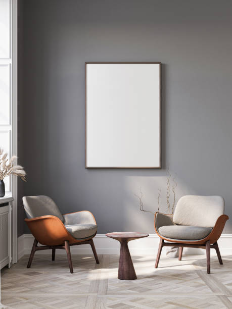 istock Cozy home interior with furniture on wall background, empty frame mockup with interior decoration. 2154773244
