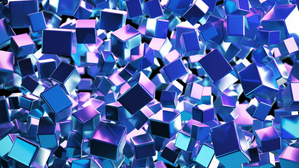 istock Cube particles illuminated by purple lights abstract background Stock Photo 2154778625