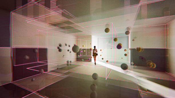 Woman walking in VR environment