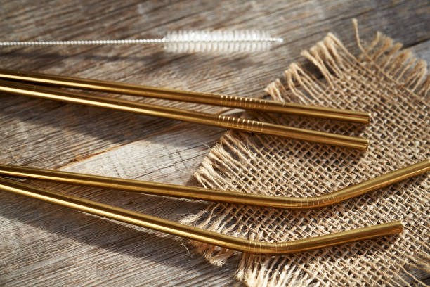 istock Ecological stainless steel straws with a brush 2154789863