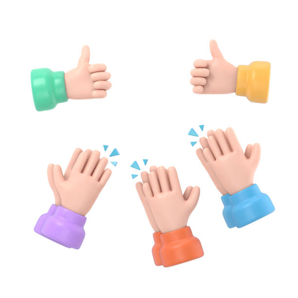istock Set of people hands clapping, giving likes. Applause, ovation, celebrating, rapture. Flat doodle illustration in cute cartoon style.3D rendering on white background. 2154799630