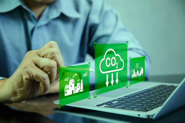 istock Carbon Credit Market and Net zero concept. Businessman using laptop analyzing carbon credit data Icon energy and environmental protection round. neutral zero carbon greenhouse gas emissions. 2154804155