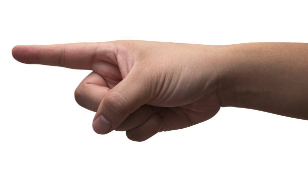 istock Male hand touching or pointing to something isolated on white background. 2154804381