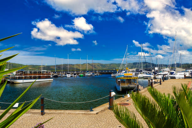 Republic of South Africa. Western Cape Province, Knysna town - marina. There is Knysna Lagoon (a large warm-water estuary) in the background