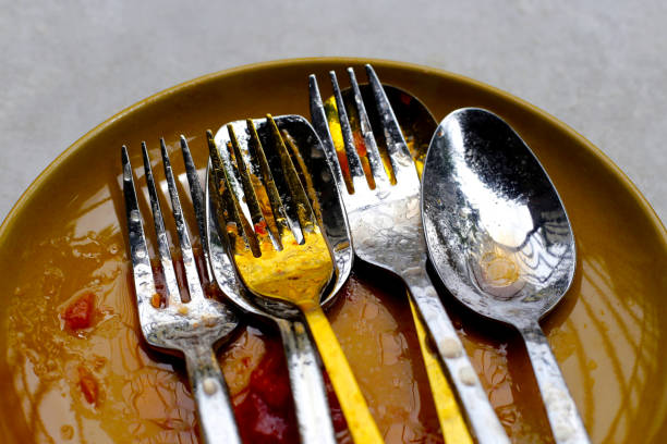 istock Dirty dishes, cleaning cooking utensils concept 2154810245