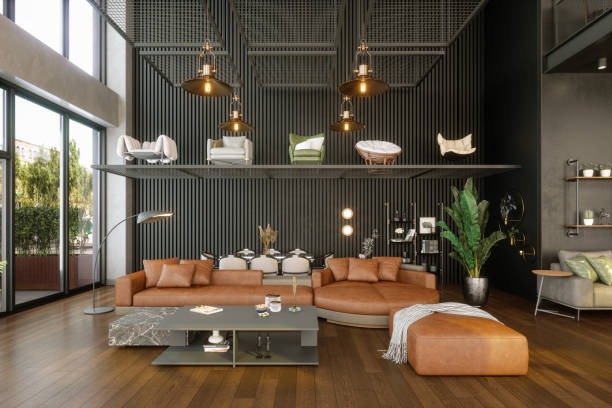 istock Furniture Store With Different Armchairs,  Sofas, Lamps, And Dining Table 2154812554