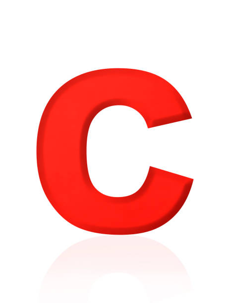 Close-up of three-dimensional red alphabet letter C on white background.