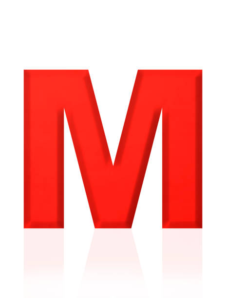 Close-up of three-dimensional red alphabet letter M on white background.