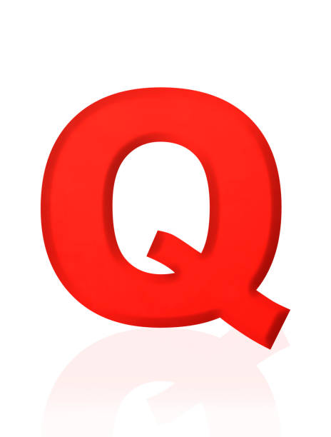Close-up of three-dimensional red alphabet letter Q on white background.