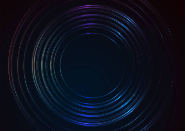 istock Shiny neon laser rings abstract futuristic background 2154817990