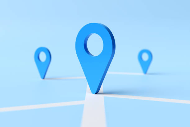 istock Location map pin icons on blue background. 2154818231