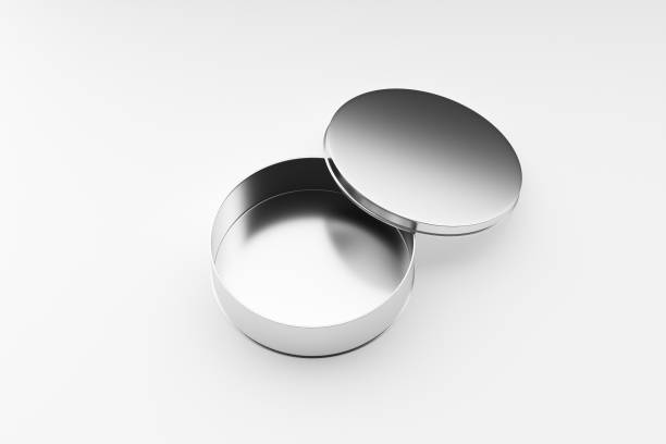 istock Opened round aluminum metal tin box on white background. 2154818347