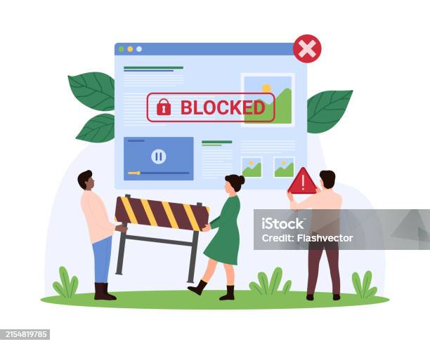 Block Person Computer Warning Message Of Tiny People When Web Page Blocked Cyber Crime Hacker ...