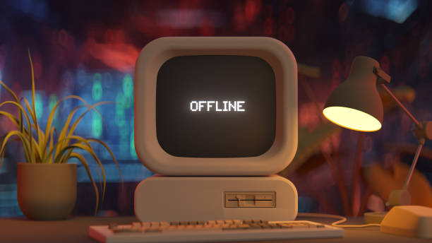 istock Offline status on monitor of old computer 3D render 2154821812