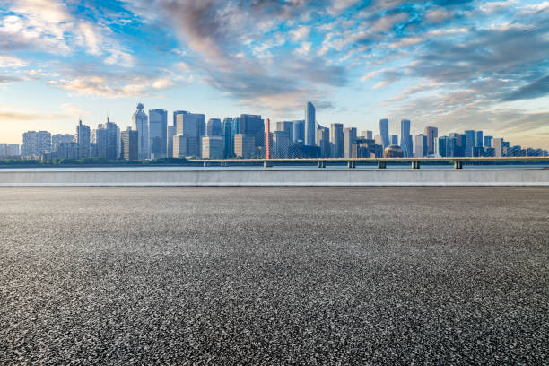 istock Empty asphalt road and modern city skyline background 2154824288