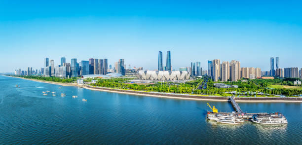 istock Modern city buildings skyline and river scenery 2154824306