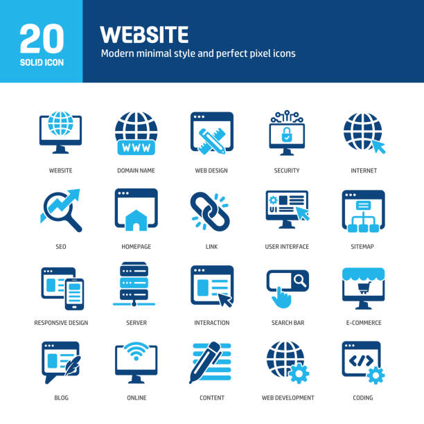 Website glyph solid icons. Containing internet, web design, programming, network solid icons collection. Vector illustration. For website design, logo, app, template, ui, etc. Website glyph solid icons. Containing internet, web design, programming, network solid icons collection. Vector illustration. For website design, logo, app, template, ui, etc. digital marketing stock illustrations