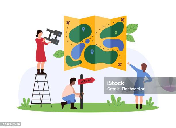 Map Navigation Person Travel And Delivery With Gps Navigation On Digital Map Tiny People ...