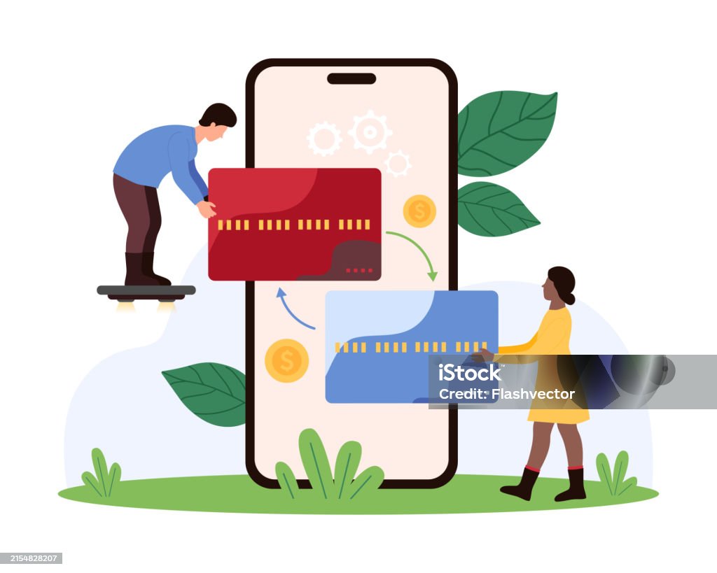 Money transaction between two bank accounts, credit cards, fast payment of tiny people Money transaction between two bank accounts, credit cards, fast payment. Tiny people hold credit cards on phone screen to send and receive currency in mobile application cartoon vector illustration Credit Card stock vector Money transaction between two bank accounts, credit cards, fast payment of tiny people Money transaction between two bank accounts, credit cards, fast payment. Tiny people hold credit cards on phone screen to send and receive currency in mobile application cartoon vector illustration Credit Card stock vector
