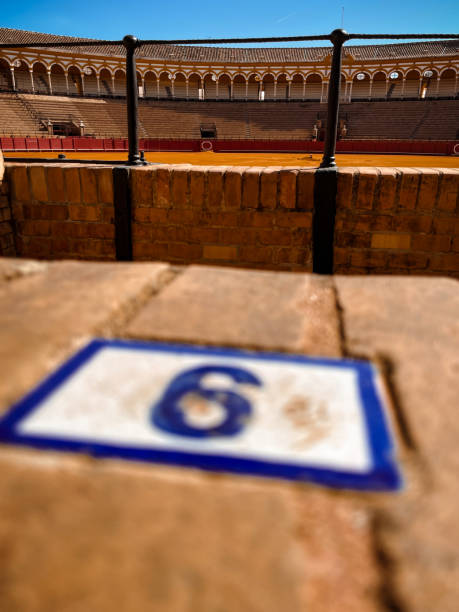 Spanish bullfighting arena in Seville, Spain. (Plaza de Toros de la Real Maestranza de Caballería de Sevilla, Spain)