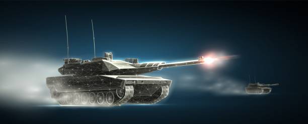 istock Tank on the battlefield. Army battle, Armored vehicle,Tank fire, Machine guns 2154828567