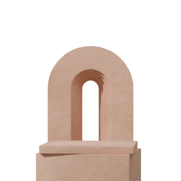 istock arch backdrop 3d render image, transparent background of brown terrazzo podium in square 2154832716