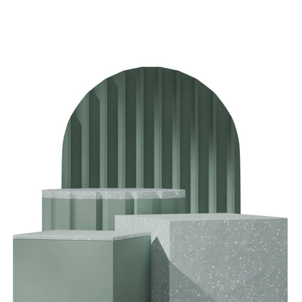istock transparent background of green terrazzo block podium, in square arch backdrop 3d image render 2154834915