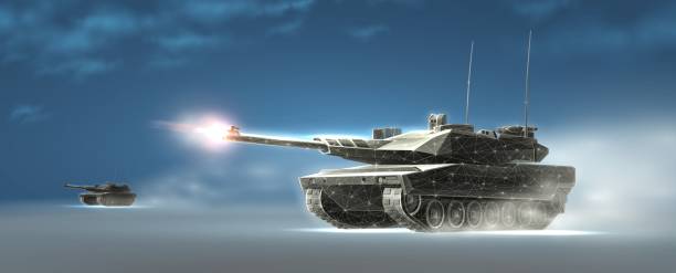 istock Tanks on the battlefield. Armored vehicle, Army battle,Tank attack 2154835457