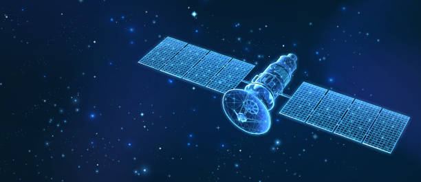 illustrations, cliparts, dessins animés et icônes de satellite sur fond spatial. exploration spatiale, technologie gps - équipement de télécommunication