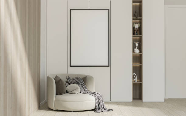 istock mock up poster frame in interior background, living room. 3D render, 3D illustration 2154836980