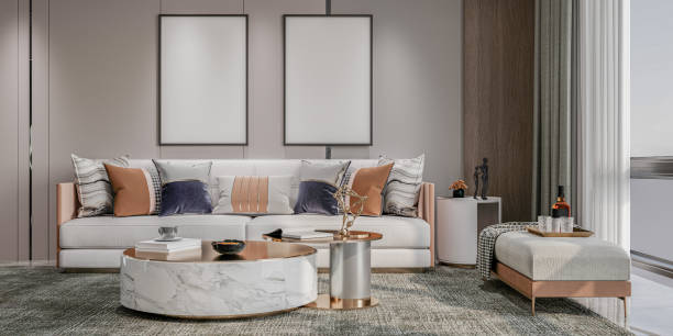 istock mock up poster frame in interior background, living room. 3D render, 3D illustration 2154836981