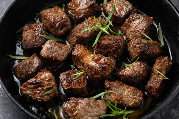 istock Garlic butter beef steak bites in iron cast pan 2154838735