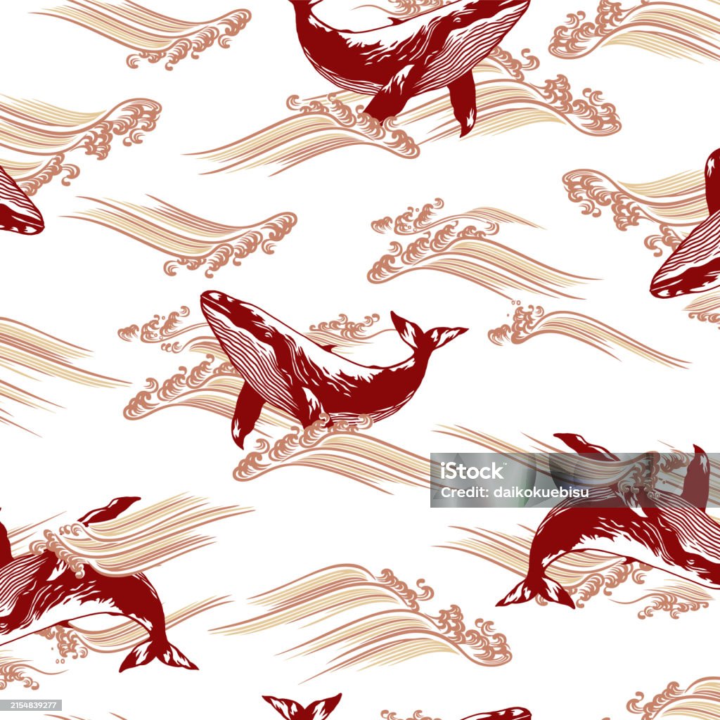 Whale Hunting Patterns Pattern Of A Whale Swimming Bravely In The Ocean Stock Illustration ...