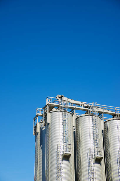 Metal reservoirs to store for a farm in the province of Zaragoza, Aragon in Spain