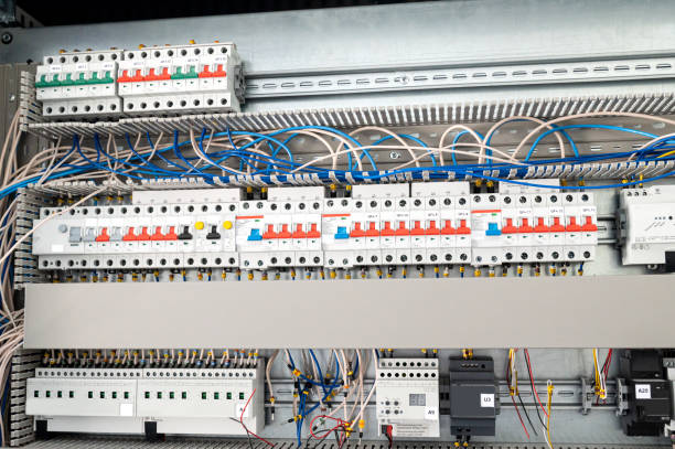 istock Electrical wiring of the electrical cable and the distribution board in the control panel board 2154849344