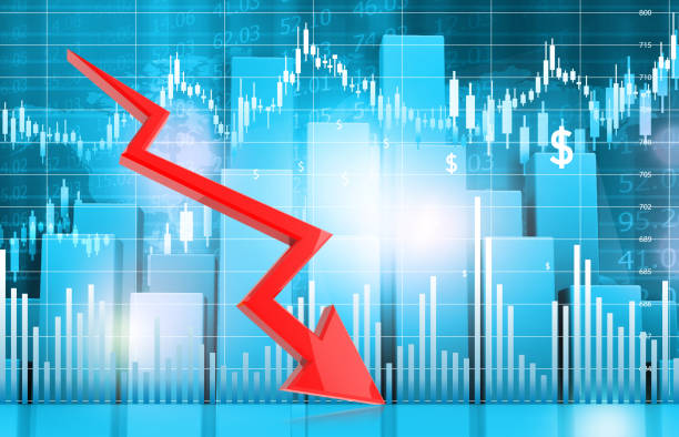 istock Stock market crash. Red arrow ,oving dowandword direction 2154850895