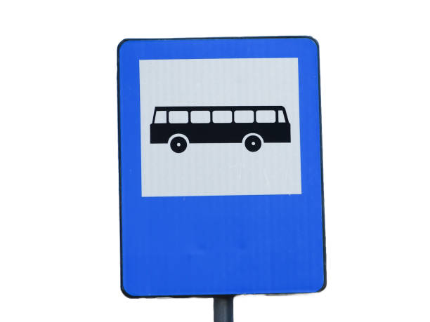 istock Bus stop sign isolated on white background 2154851199